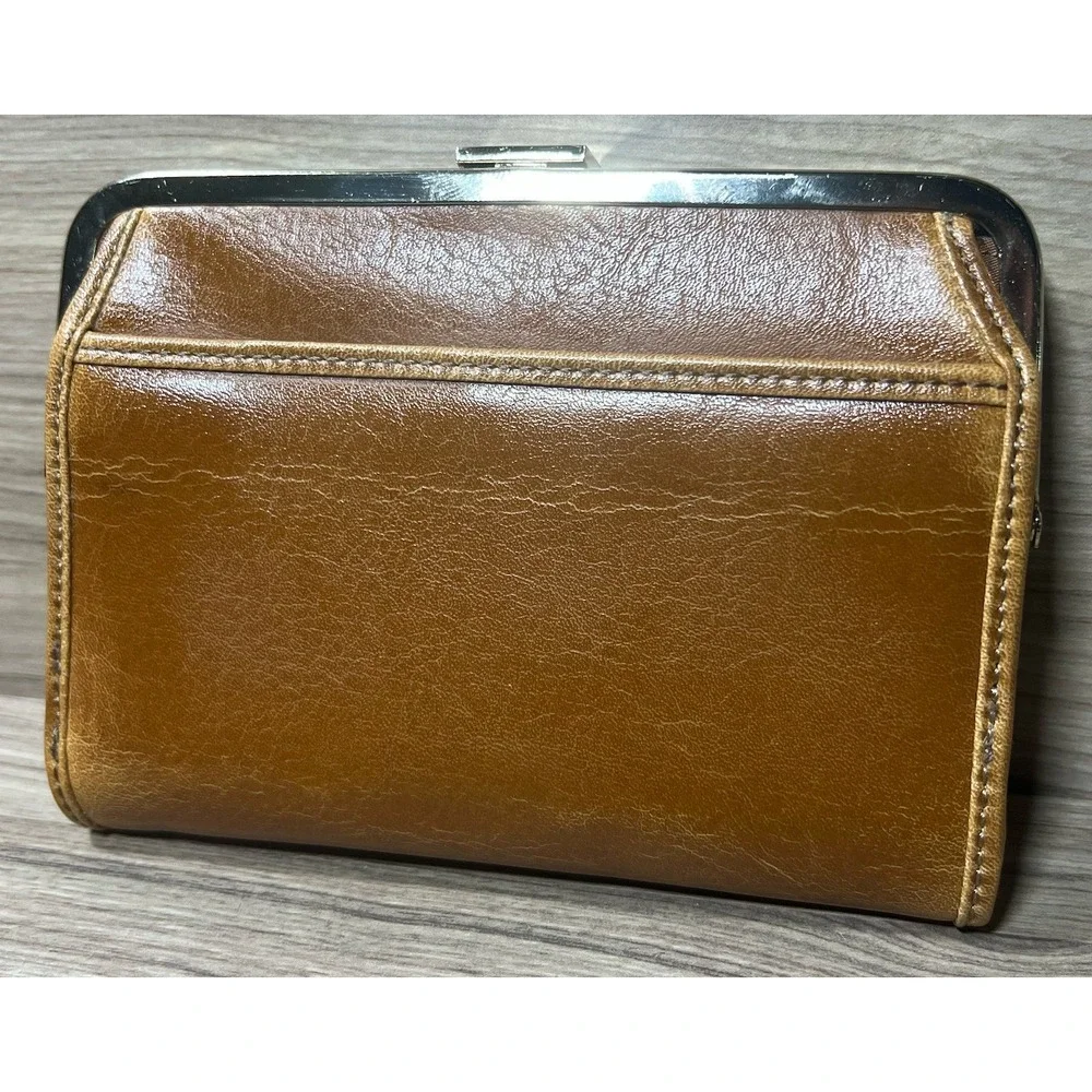 Liz Claiborne Brown Wallet Kiss Lock Coin Purse Bifold Card Holder Leather VTG‎